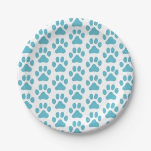 8 Papier-Teller Blauer Paw-Ausdruck Pappteller