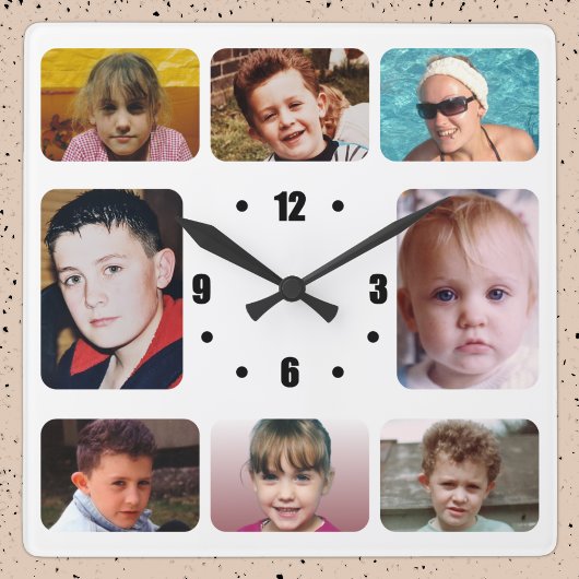 8 photo black white quadratische wanduhr