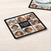 8 Photo Collage - Custom Text - Black Background Rechteckiger Pappuntersetzer (angewinkelt)