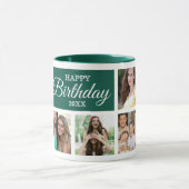 8 Photo Collage Green Happy Birthday Tasse (Zentrum)