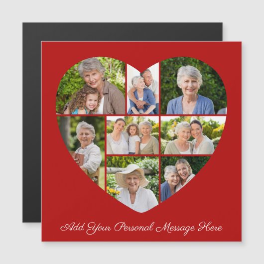 8 Photo Collage Heart Add A Greeting Magnetic Card Magnetkarte (Vorne/Hinten)
