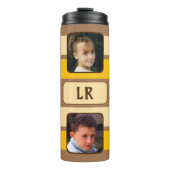 8 photo collage initials orange brown thermosbecher (Vorderseite)