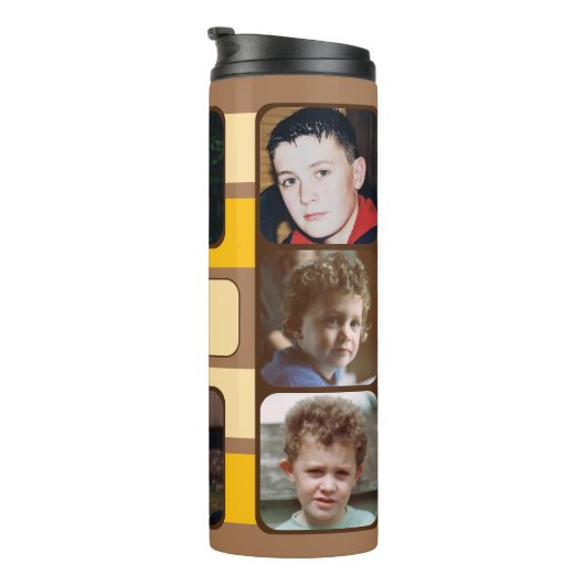 8 photo collage initials orange brown thermosbecher (Nach rechts gedreht)