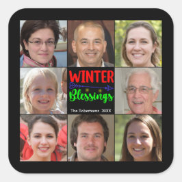 8 Picture Family Foto ✨ Collage Custom Christmas Quadratischer Aufkleber