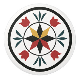 8 Pt Star Tulips Pennsylvania Dutch Hex Sign Knob Keramikknauf