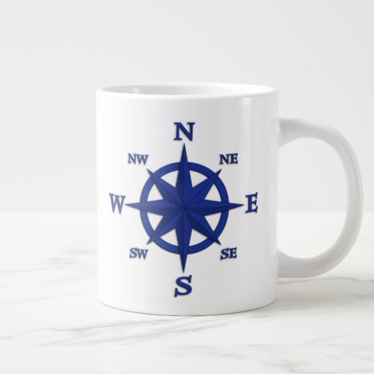 8-Punkte-Compass-Rose, Navy Blue Jumbo-Tasse (Rechts)