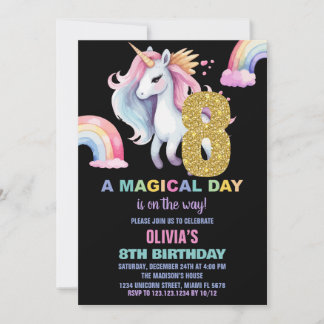 8. Rainbow Unicorn Geburtstag Einladung Wassercolo