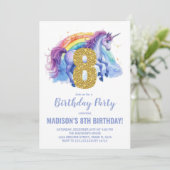 8. Rainbow Unicorn Geburtstag Einladungen (Stehend Vorderseite)