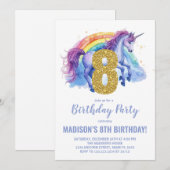 8. Rainbow Unicorn Geburtstag Einladungen (Vorne/Hinten)