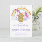 8. Rainbow Unicorn Geburtstag Einladungen (Stehend Vorderseite)