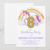 8. Rainbow Unicorn Geburtstag Einladungen (Vorne/Hinten)