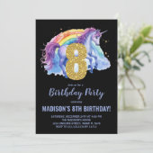 8. Rainbow Unicorn Geburtstag Einladungen (Stehend Vorderseite)