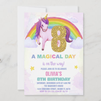 8. Rainbow Unicorn Geburtstag Einladungen Cloud
