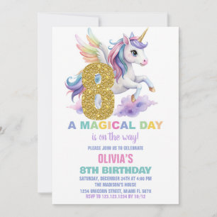 8. Rainbow Unicorn Geburtstag Einladungen Fliegen