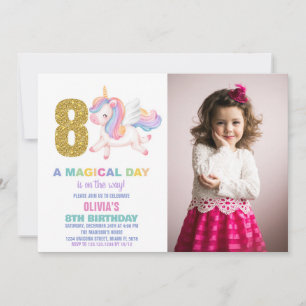 8. Rainbow Unicorn Geburtstag Einladungen mit Foto