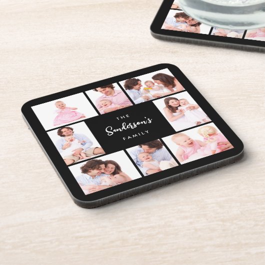 8 Sections Family Photo in Black Frame Getränkeuntersetzer (Linke Seite)