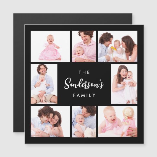 8 Sections Family Photo in Black Frame Magnetkarte (Vorne/Hinten)