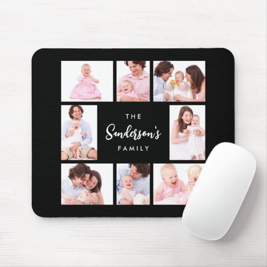 8 Sections Family Photo in Black Frame Mousepad (Mit Mouse)