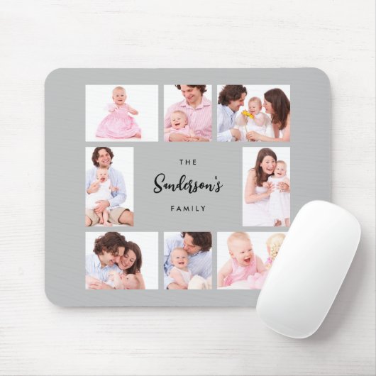 8 Sections Family Photo in Gray Frame Mousepad (Mit Mouse)