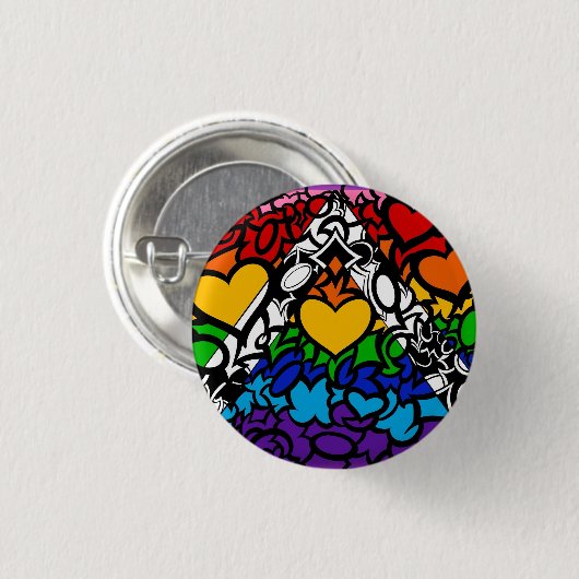 8-Sripe Rainbow Que Ally Pride Squiggle Button (Vorne & Hinten)