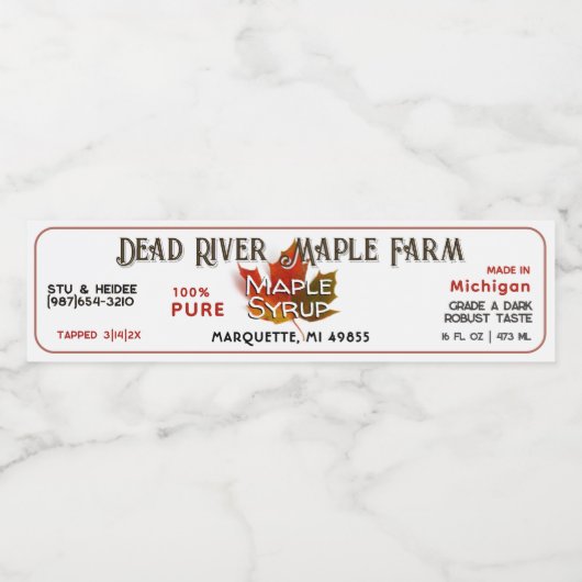 8" Staat Name Ahornsirup Etikett mit gestochen Dat (Einzelnes Label)