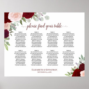 8 Tabelle — Burgund, Rot und Rosa — Sitzkarte Poster