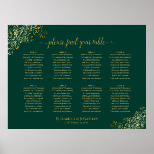 8 Tabelle Hochzeitskarte Smaragdgrün & Gold Poster