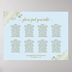 8 Tabelle Hochzeitskartentabelle Pulver Blau & Gol Poster