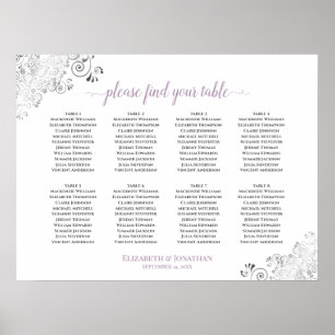 8 Tabelle Lacy Lavender Wedding Seating Chart Whit Poster