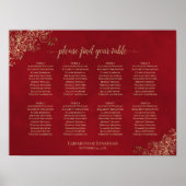 8 Tabelle Red & Gold Lace Wedding Seating Chart Poster (Vorne)