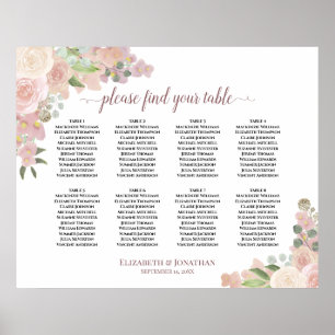 8 Tabelle Rustikal rosa Blumenübersicht Poster