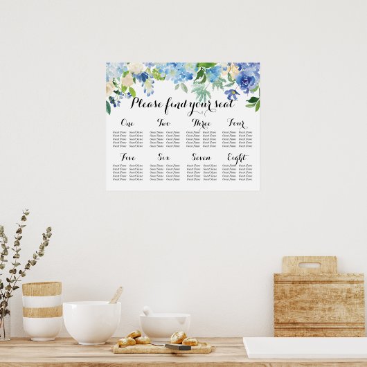 8 Tabelle Seekarte - Blue Florals und Hydrangea Poster (Küche)