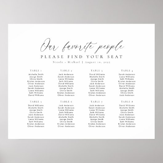 8 Tabellen Unsere Lieblings-Sitzplan Poster (Vorne)