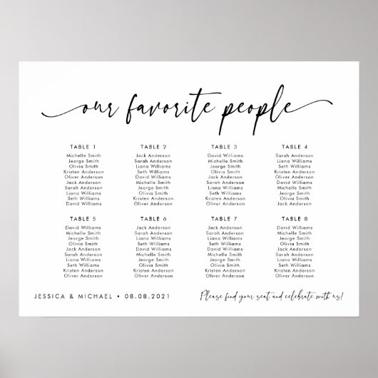 8 Tabellen Unsere Lieblings-Sitzplan Poster (Vorne)