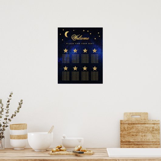 8 Table Blue Gold Celestial Seating Chart Poster (Küche)