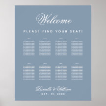 8 Table Dusty Blue Wedding Simple Seating Chart