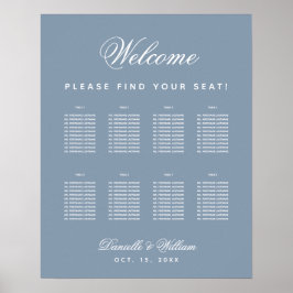 8 Table Dusty Blue Wedding Simple Seating Chart Poster