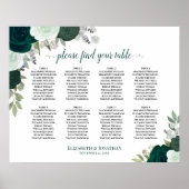 8 Table Emerald Green Floral Wedding Chart Poster (Vorne)