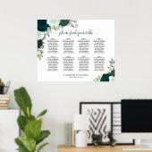 8 Table Emerald Green Floral Wedding Chart Poster (Heimbüro)