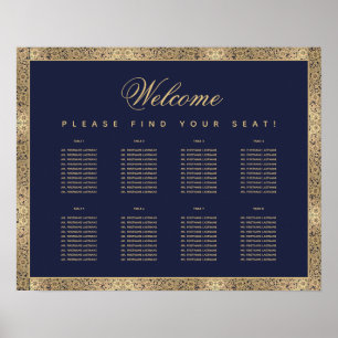 8 Table Navy Blue Vintag Gold Rose Seekarte Poster