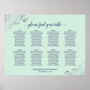 8 Table Wedding Seating Chart Mint Green & Navy Poster
