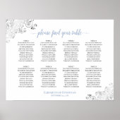 8 Table White & Blue Frilly Wedding Seating Chart Poster (Vorne)
