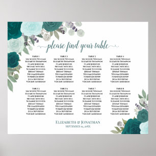 8 TafelAquamarine Rose Elegantes Hochzeitsstift Poster