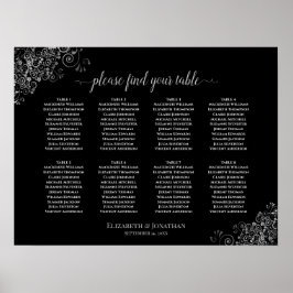 8 Tafelschwarze Hochzeitskronen Silber Frills Poster