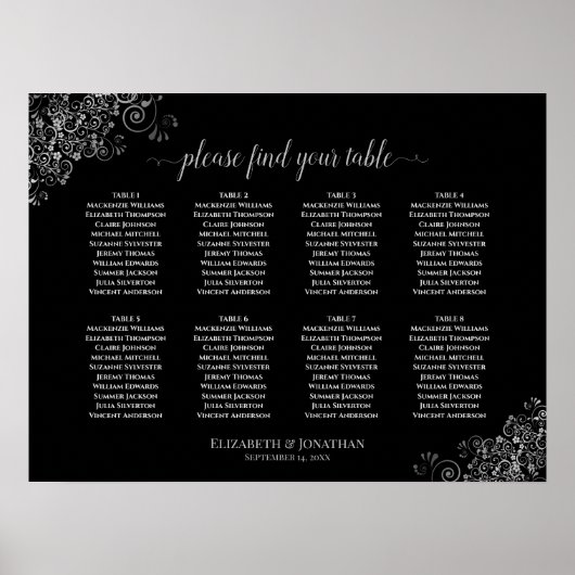 8 Tafelschwarze Hochzeitskronen Silber Frills Poster (Vorne)