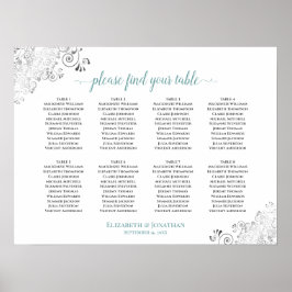 8 Tafelweiße und Aquamarine Frily Wedding Seating  Poster