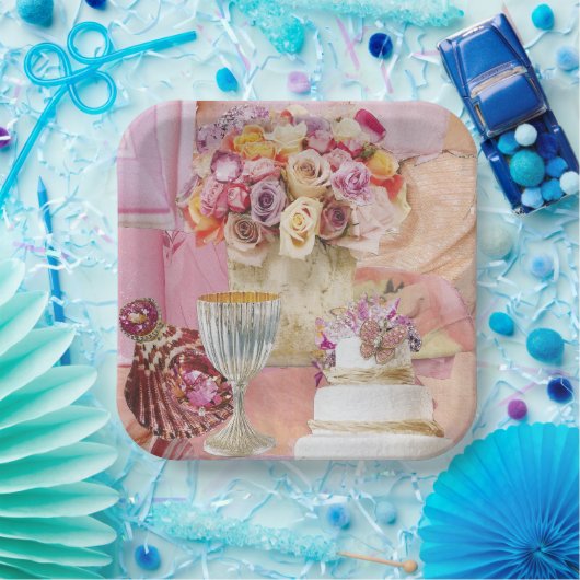 8 Teller mit Kuchen, Kuchen, Rose (Party)