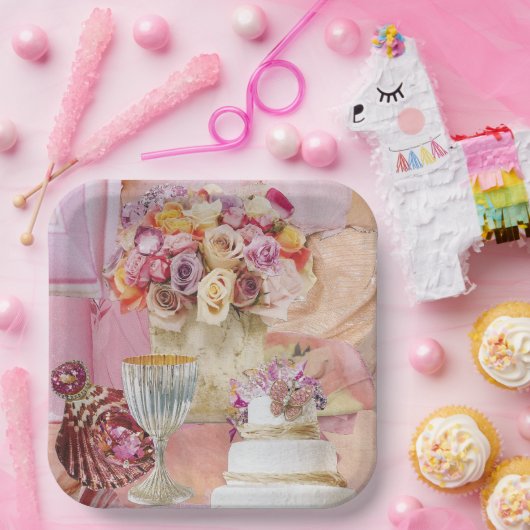 8 Teller mit Kuchen, Kuchen, Rose (Party)