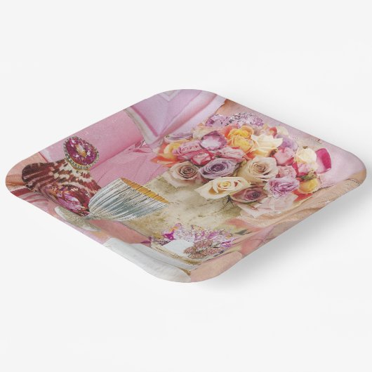 8 Teller mit Kuchen, Kuchen, Rose (Gewinkelt)