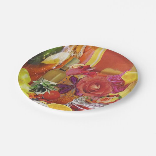 8 Teller mit orangefarbenem und gelbem Papier in S (Schrägansicht)